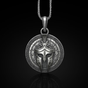 Spartan Helmet Silver Pendant, Spartan Shield Pendant, Greek Warrior Necklace, Warrior Helmet Necklace, Warrior Pendant, Men Silver Gift