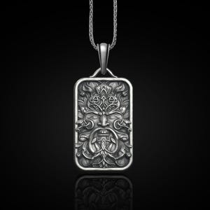 Oxidized Sterling Silver Cernunnos Pendant: Greenman Mythology Necklace
