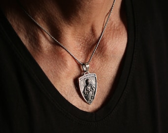 Saint Jude Patron Of Lost Causes Handmade Sterling Silver Men Charm Necklace, Men Saint Jude Medallion, Father&#39;s Day,  Birthday Gift For Him