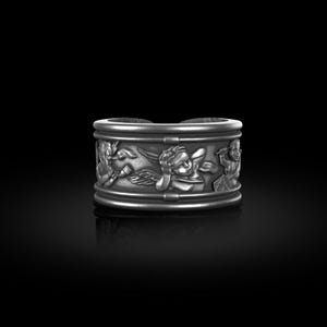 Ancient Design Baby Angel and Hearts Sterling Silver Band Ring, Mom Gift Jewelry, Angel Ring, Guardian Angel Jewelry, Birthday Gift for Her