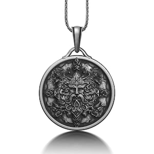 Oxidized Sterling Silver Greenman Necklace: Celtic Mythology Pendant