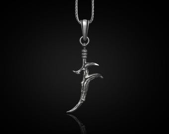 Schwarze Messer Dolch Anhänger Halskette in Silber, Elden Ring Halskette, Mittelerde Krieger Halskette Für Beste Freundin, Geschenk für Freund