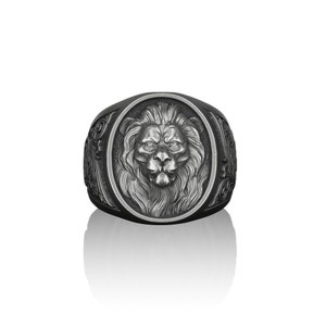 Lion 925 Sterling Silver Handmade Ring, Best Friend Gift, Oxidized Silver Lion Ring, African Lion Boho 925 Sterling Silver Ring Gift for Dad