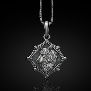 Oxidized Sterling Silver Wolf Medallion Necklace - Nordic Charm