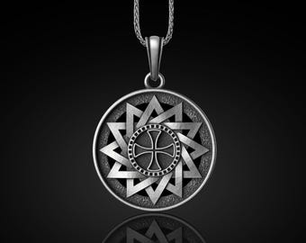 Ertsgamma and Cross Necklace in Sterling Silver, Star Erzgamma Talisman Necklace for Men, Protection Pendant, Father&#39;s Day Gifts, Mom Gifts