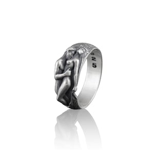 Lovers Hugging Ring, Couple Love Band Mens Wedding Ring, Sterling Silver Lovers Rings, 925k Unique Boyfriend Rings For Man Jewelry Gift