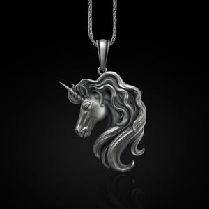Oxidized Sterling Silver Unicorn Necklace: Mythology Horse Pendant