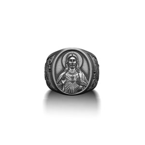 925k Sterling Silver 3D Jesus Ring, Engraved Jesus Christ Ring, Religious Statement Ring, Oxidized Silver Catholic Ring, Christian Ring