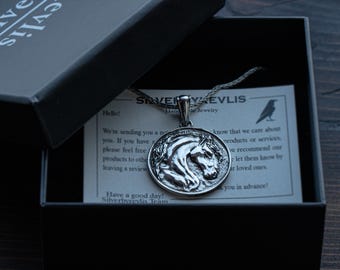 Maned Horse Handmade Sterling Silver Men Charm Necklace, Friesian Horse Silver Men Jewelry, Horse Medallion, Animal Necklace, Mens Gift
