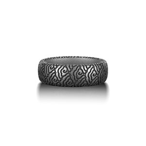 Japanese Ornament Flower Band Ring for Men, Sterling Silver Wedding Band Ring, Floral Ring for Men, Japanese Jewelry, Mens Gift