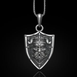 Viking God Odin Pendant in Sterling Silver, Norse Mythology Necklace for Boyfriend, Cool Necklace, Valentine&#39;s Day Gift, Gift for Husband