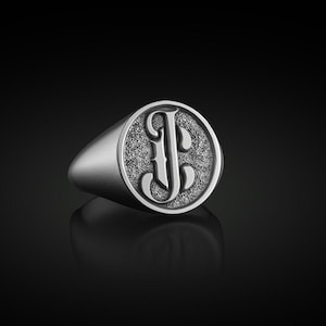 Personalized Signet Monogram Ring in Sterling Silver, Engraved Signet Mens Ring, Stackable Ring, Birthday Jewelry Gift, Pinky Ring