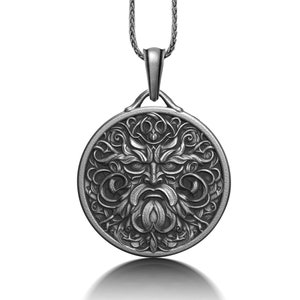 Oxidized Sterling Silver Greenman Necklace: Celtic Pagan Jewelry