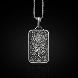 Oxidized Sterling Silver Cernunnos Pendant: Greenman Pagan Necklace