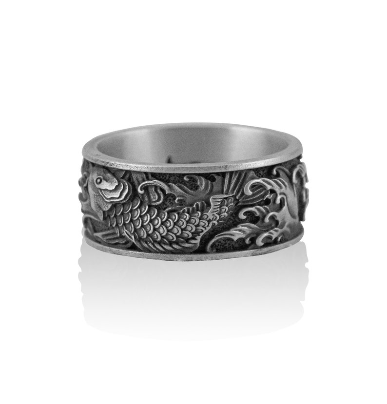 Carps and Waves Wedding Band Ring