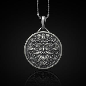 Oxidized Sterling Silver Cernunnos Pendant: Greenman Pagan Necklace