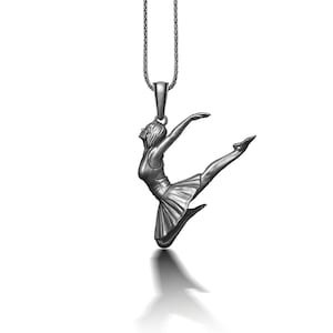 Sterling Silver Ballerina Necklace, Ballerina Charm Pendant, Dancer Gift Necklace, 3d Ballerina Pendant, Oxidized Necklace