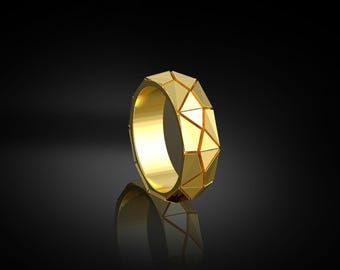 Anillo facetado poligonal de oro macizo de 14 k, anillo facetado geométrico de oro macizo de 18 k, anillo con forma de cúpula, regalo del día de la madre, regalo del día de San Valentín, anillo facetado