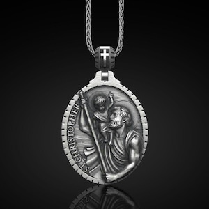 Sterling Silver Saint Christopher Necklace: Christian Amulet Pendant