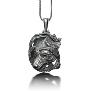 Sterling Silver Wolf Head Pendant: Celtic Viking Necklace