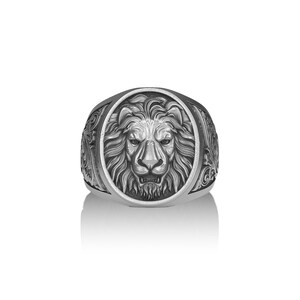 Lion 925 Sterling Silver Handmade Ring, Best Friend Gift, Oxidized Silver Lion Ring, African Lion Boho 925 Sterling Silver Ring Gift for Dad