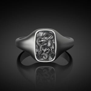 Bague chevalière dragon chinois en argent sterling : bijoux gothiques