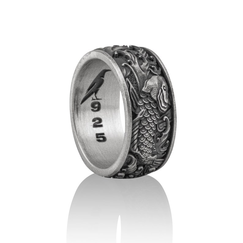 Carps and WavesSilver Men Band Ring