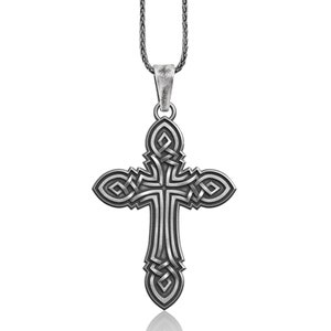 Cross Necklace Men Oxidized Sterling Silver, Christian Cross Pendant Necklace, Christian Jewelry for Youth, Modern Christian Jewelry,