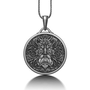 Oxidized Sterling Silver Greenman Necklace: Celtic Pagan Jewelry
