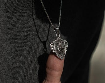 Three Headed Lion Silver Men Charm Necklace, Lion Zodiac Sign Silver Men Jewelry, Anniversary Gift Necklace, Animal Necklace, Leo Pendant