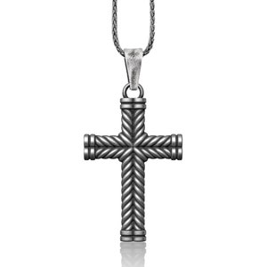 Oxidized Sterling Silver Cross Necklace: Religious Crucifix Pendant