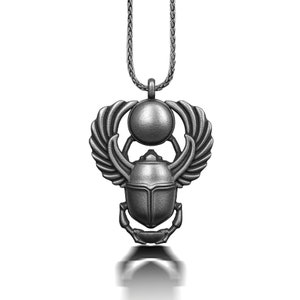 Egyptian Scarab Beetle Necklace Pendant in Sterling Silver, Ancient Egyptian Charm, Mythology Lover Gifts, Lucky Charm Necklace, For Wife