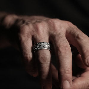 Carps and WavesSilver Men Band Ring