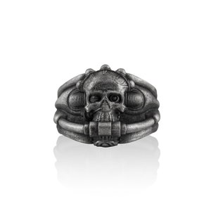 Großer Schädel handgemachter Sterling Silber Herren Biker Ring, Schädel Gothic Ring, Schädel Punk Ring, verwundeten Schädel Silber Herren Schmuck, Ring für Männer