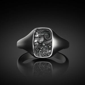 Oxidized Sterling Silver Capricorn Signet Ring for Men