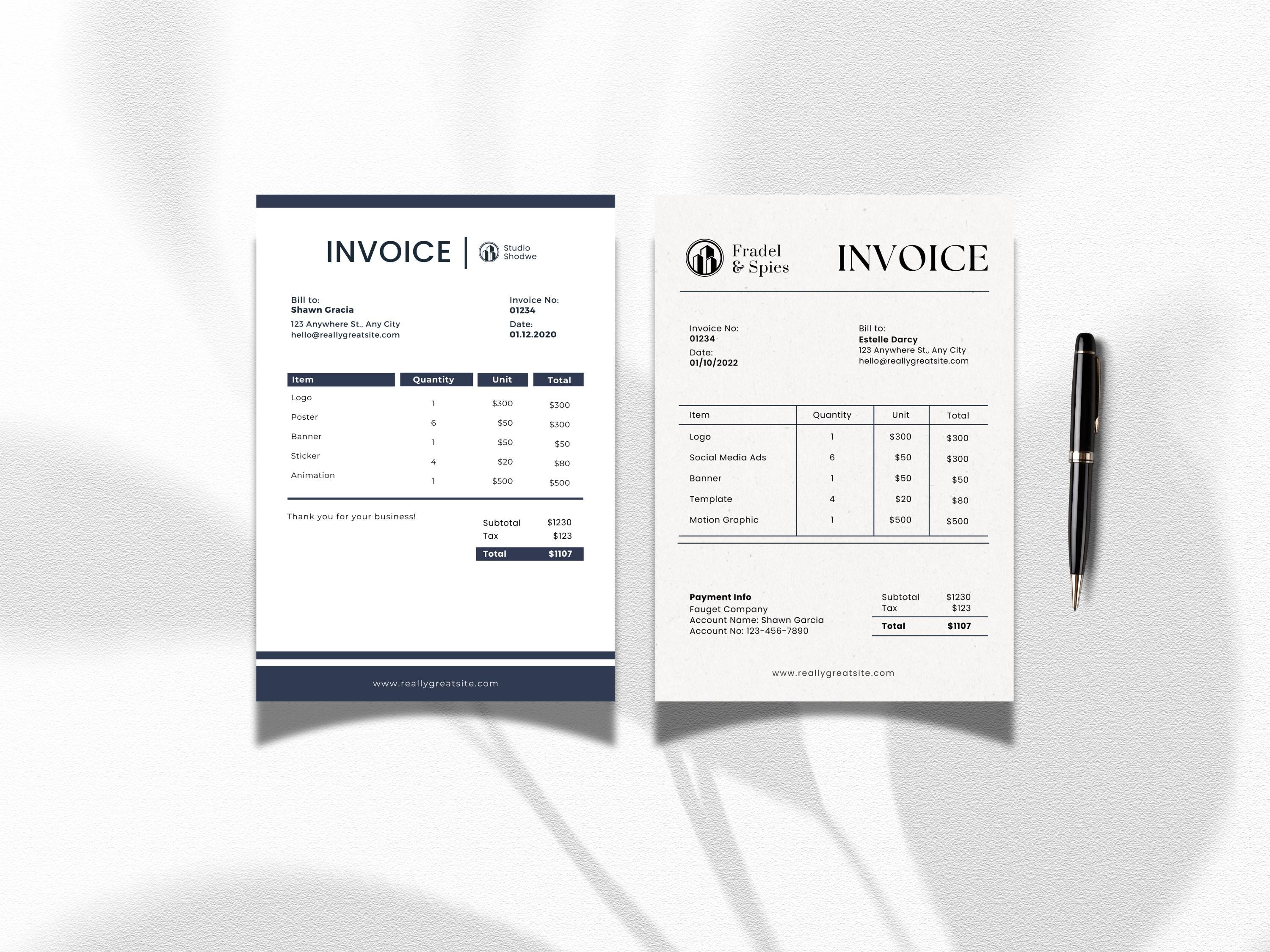 Modern Editable Invoice Template, Minimalist Business Billing Design ...