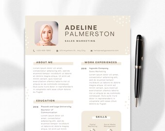 Plantilla moderna de CV de marketing de ventas, diseño editable en Canva, CV minimalista y compatible con ATS para profesionales y solicitantes de empleo.