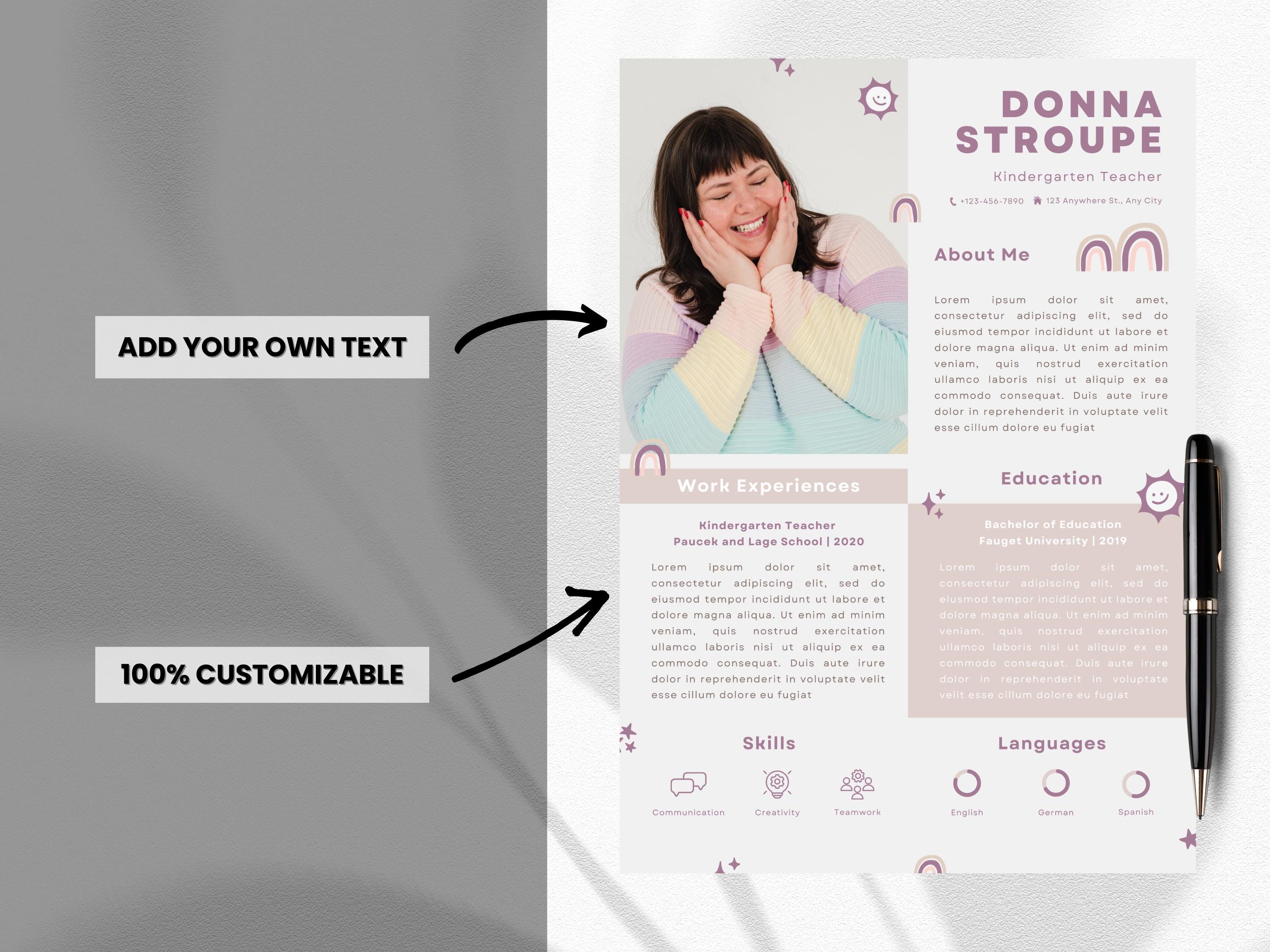 Playful Teacher Resume Template, Editable Canva CV Design, Fun and ...