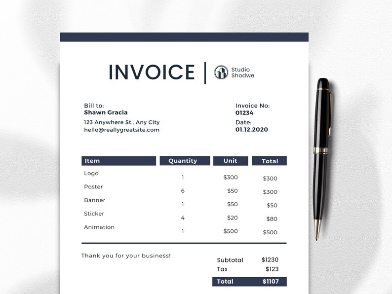 Modern Editable Invoice Template, Minimalist Business Billing Design ...