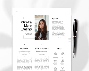 Plantilla de CV editable moderna, diseño de CV Canva elegante y profesional para marketing, creatividad y todas las carreras, minimalista compatible con ATS