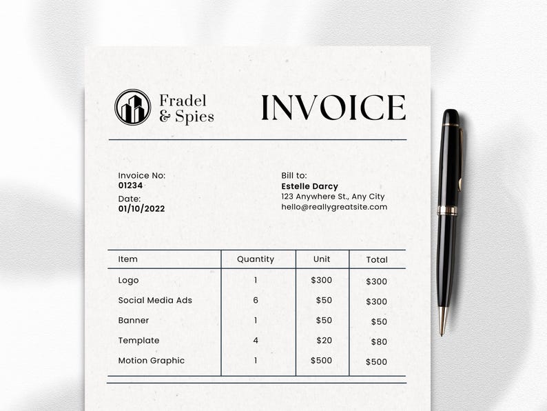 Modern Editable Invoice Template, Minimalist Business Billing Design ...