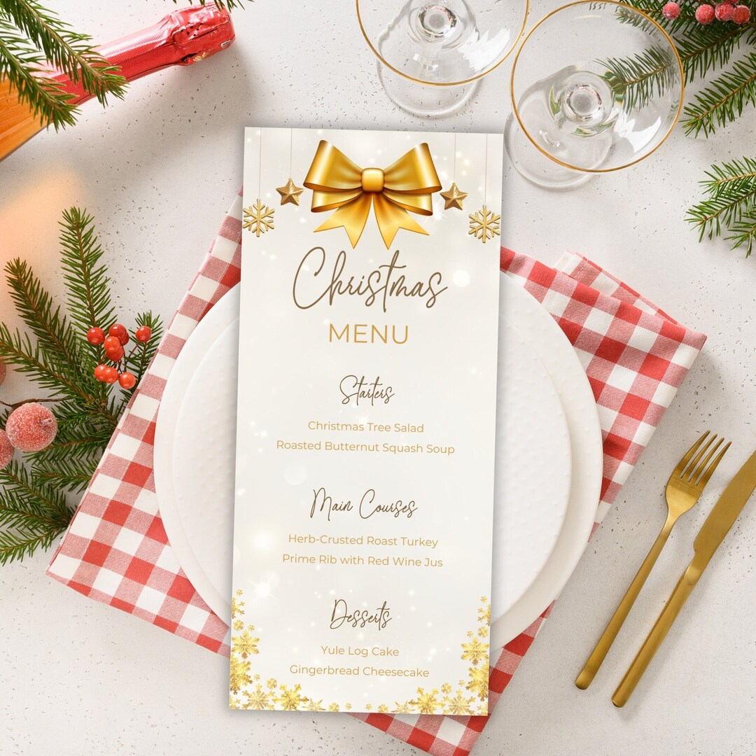Editable Christmas Menu Template, Holiday Menu Card, Printable ...