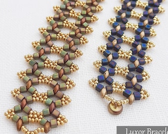 Tutorial per perline Bracciale LUXOR, schema per perline con perline ChechMates Superduo Cube Seed, braccialetto con perline ricche
