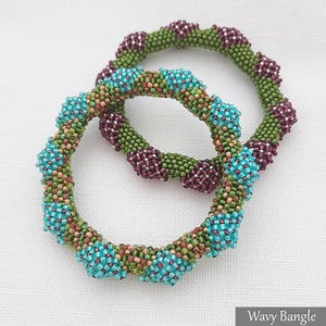 WAVY BANGLE - Beading Tutorial - Tubular Peyote and Netting Bead Pattern - Beaded spiral rope tutorial