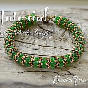 MY FAVORITE BANGLE Beading Tutorial, Beaded bracelet pattern with 2 hole Superduo and seed beads, Beaded spiral rope tutorial