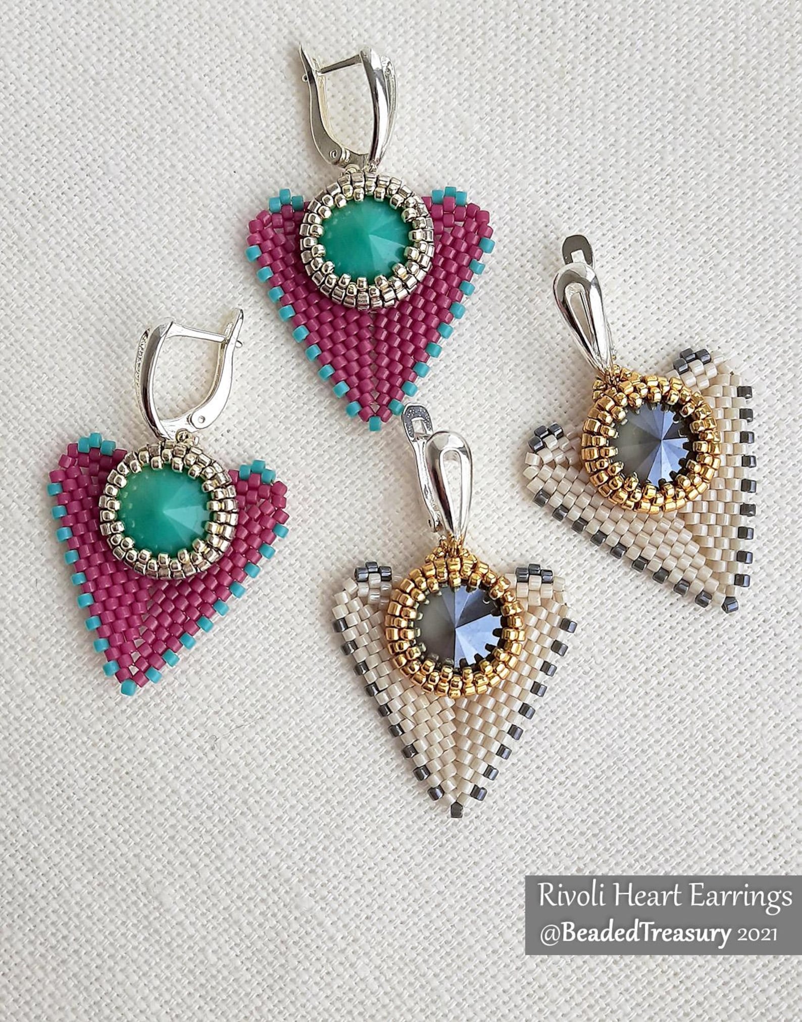 RIVOLI HEART EARRINGS Beading Pattern - Peyote Stitch Crystal Delica ...