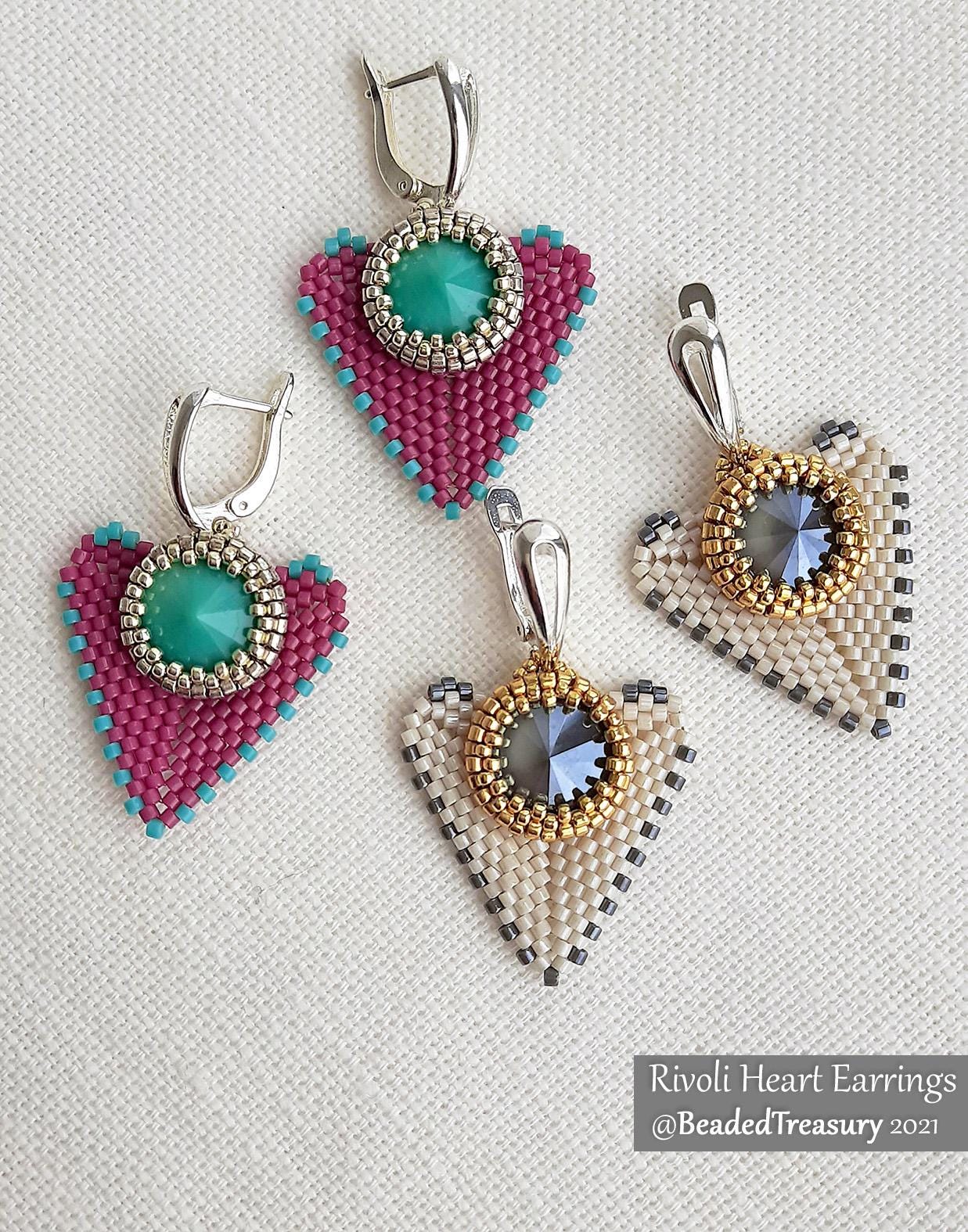 RIVOLI HEART EARRINGS Beading Pattern - Peyote Stitch Crystal Delica ...
