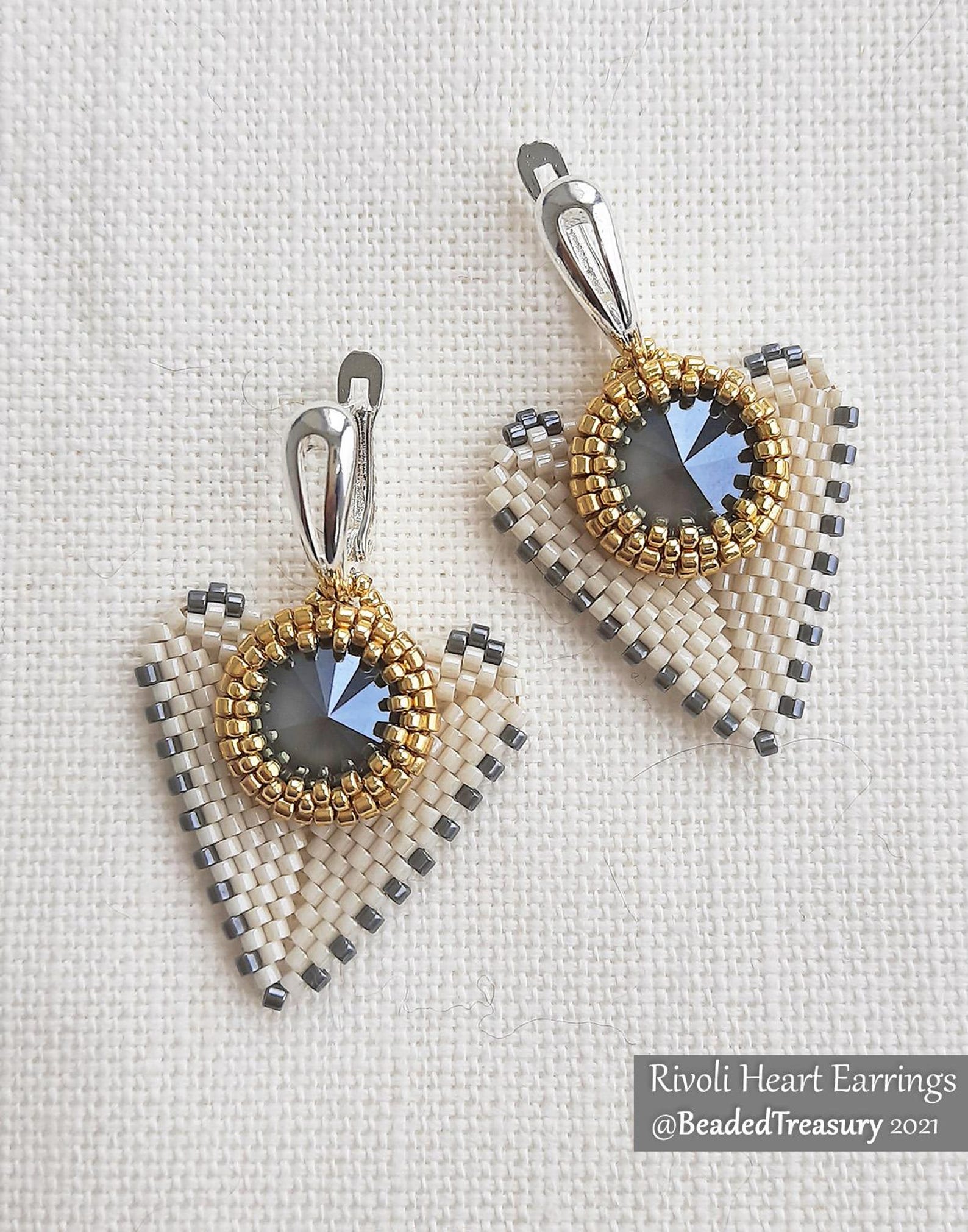RIVOLI HEART EARRINGS Beading Pattern - Peyote Stitch Crystal Delica ...