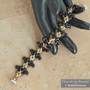 FLEUR-DE-LYS Beading Tutorial - Flower swirls bracelet - Beading pattern - 2 hole SuperDuo ZoliDuo seed beads - Instant pdf Download