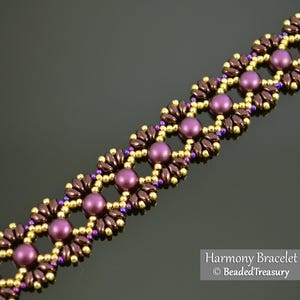 HARMONY BRACELET Beading Tutorial, Beaded lacy bracelet pattern with Cabochon MiniDuo Seed Beads